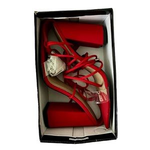 NWT PrettyLittleThing Red Clear Straps Heels Size 7